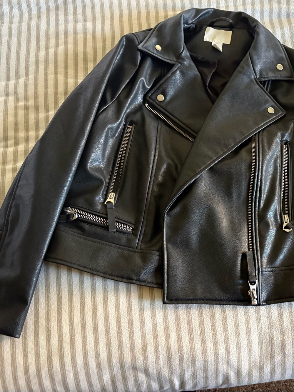 Black Faux Pebble Moto Jacket - Classic Biker jacket